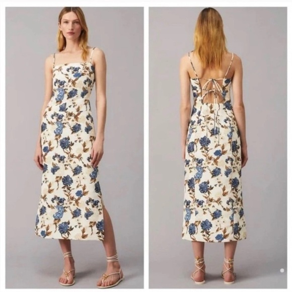 Tory Burch Dresses & Skirts - Tory Burch Strappy Cocktail Lace-Up Back Floral Print Ottoman Midi Dress size 10